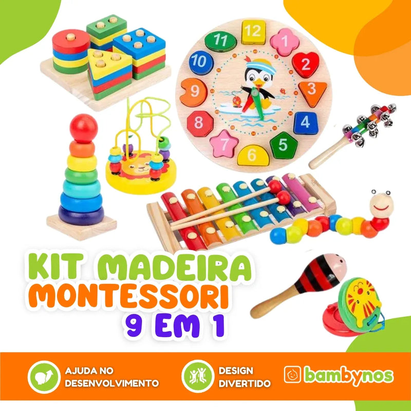 Kit Brinquedos de Madeira 9 em 1 Montessoriano Bambynos