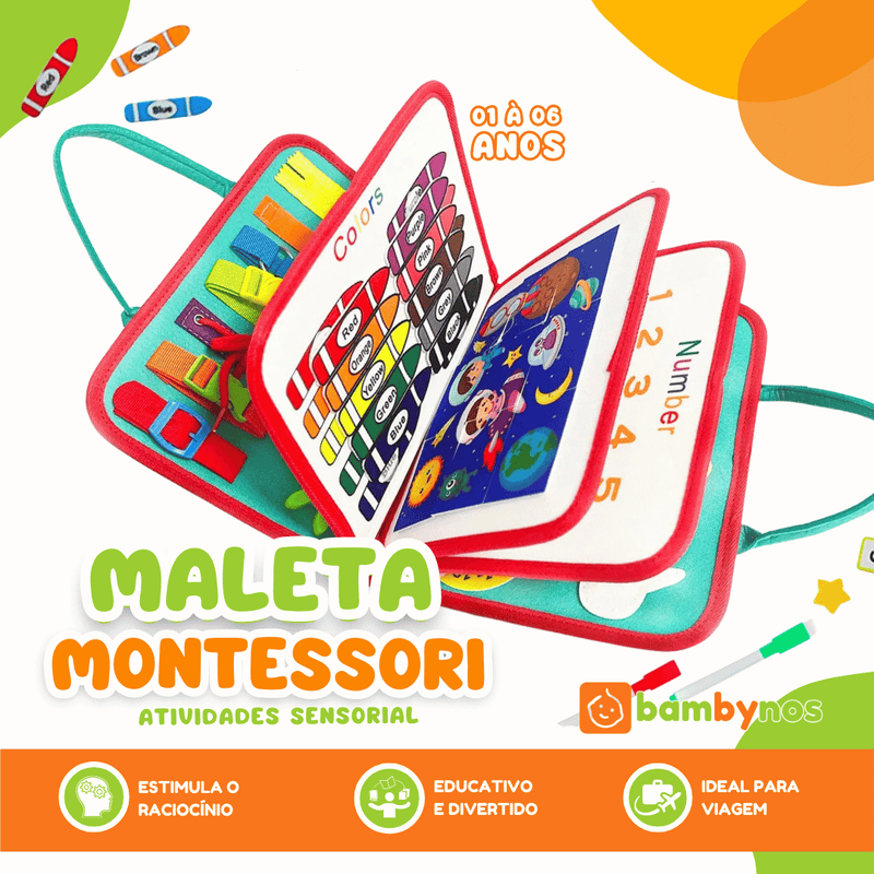 Maleta Atividades Sensorial Montessori Bambynos 5 páginas - 01 a 06 anos - Bambynos