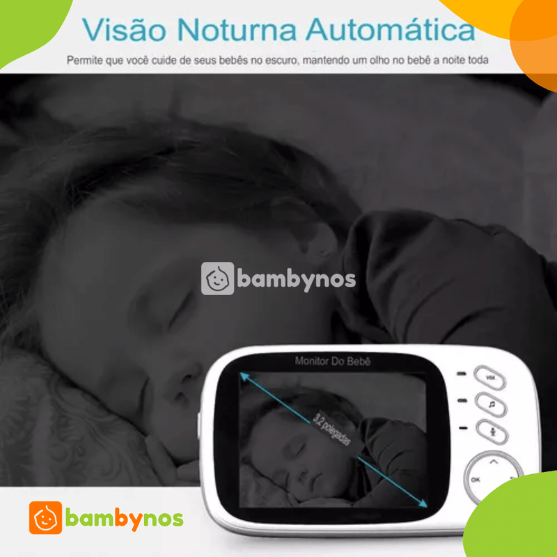 Babá Eletrônica Lcd Digital c/ Câmera s/ Fio Visão Noturna - BabyCam - Bambynos