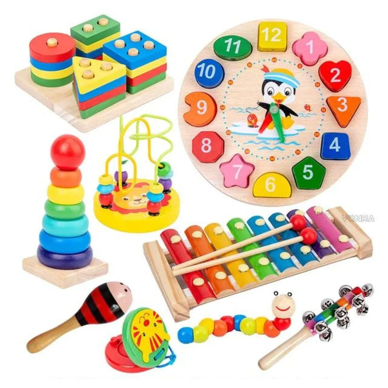 Kit Brinquedos de Madeira 9 em 1 Montessoriano Bambynos