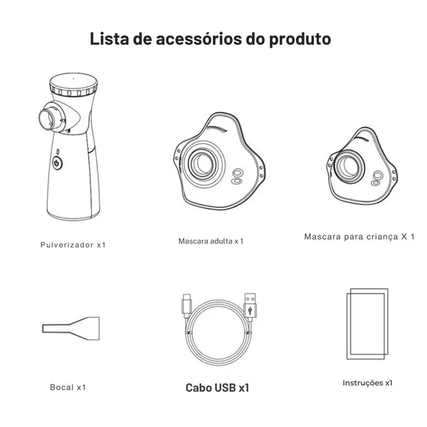 Nebulizador Inalador Portátil Ultrassônico Adultos e Crianças USB + BRINDE